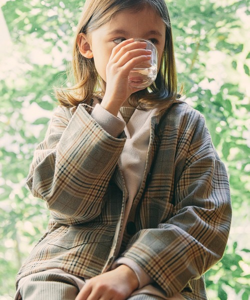 undeny.（アンディニ－）の「undeny.  ノーカラーチェックJK（ノーカラージャケット・キッズ・ブラウン系その他2・XL/M/S/L）」の2枚目の写真