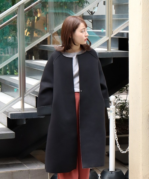 専用です♫ノーカラーコート美品 PECOLAMB ウール カシミヤ ノーカラー ミドル丈コート