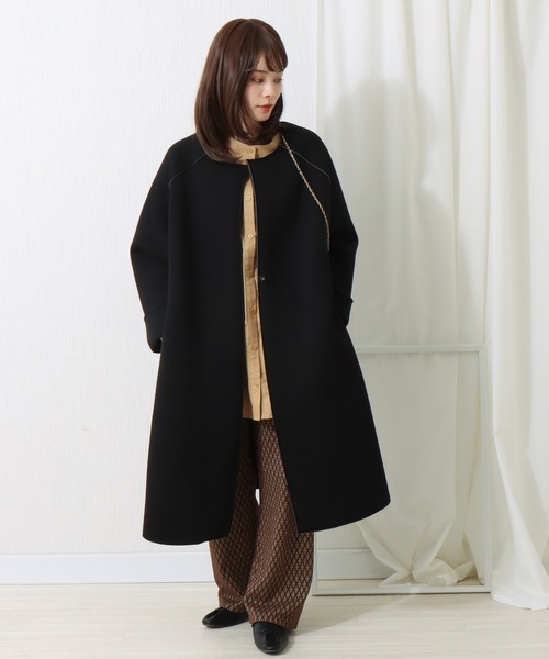 【試着のみ未使用】ダーマコレクション　リブニット×ウール♡ノーカラーコート libelle more（リベル モア）の「ボンディングノーカラーコート（ノー