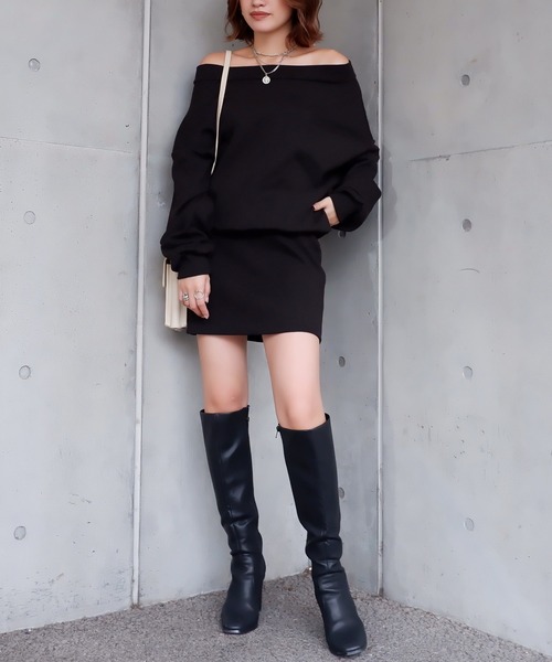 SPIRALGIRL（スパイラルガール）の「オフショルダー裏毛ワンピース（ワンピース・レディース・ライトグレー/ブラック/ベージュ・FREE）」の10枚目の写真