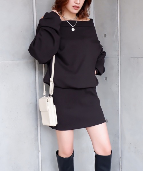 SPIRALGIRL（スパイラルガール）の「オフショルダー裏毛ワンピース（ワンピース・レディース・ライトグレー/ブラック/ベージュ・FREE）」の18枚目の写真