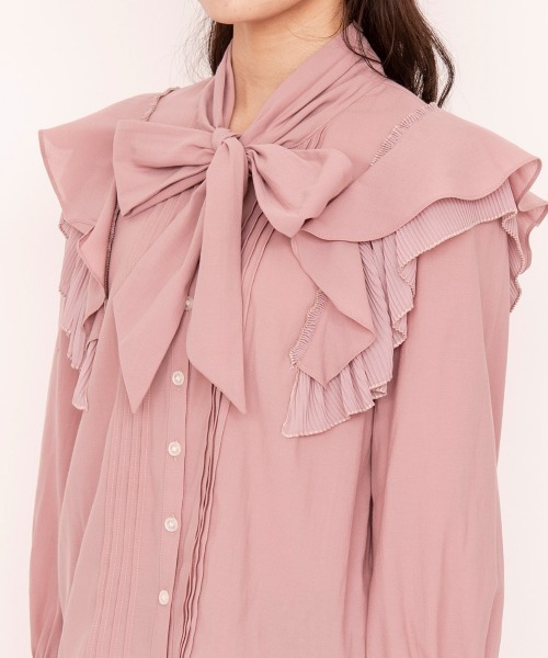 willselection ペタルフリルリボンタイシャツワンピース ピンク ウィルセレクション WILLSELECTION ペタルフリルリボンタイ