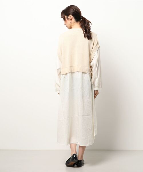 Samansa Mos2（サマンサ モスモス）の「脇リボンドッキングワンピース（ワンピース・レディース・キナリ/ブラック/モカ・ﾌﾘ-）」の6枚目の写真