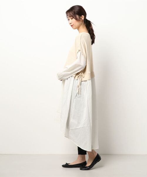 Samansa Mos2（サマンサ モスモス）の「脇リボンドッキングワンピース（ワンピース・レディース・キナリ/ブラック/モカ・ﾌﾘ-）」の5枚目の写真