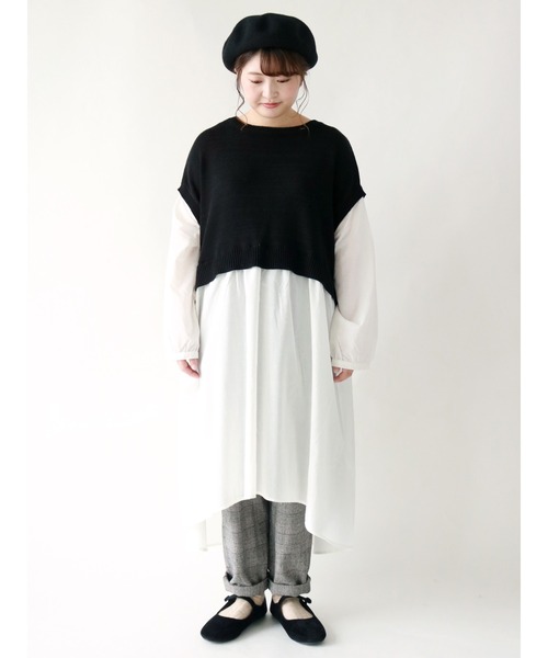 Samansa Mos2（サマンサ モスモス）の「脇リボンドッキングワンピース（ワンピース・レディース・キナリ/ブラック/モカ・ﾌﾘ-）」の2枚目の写真