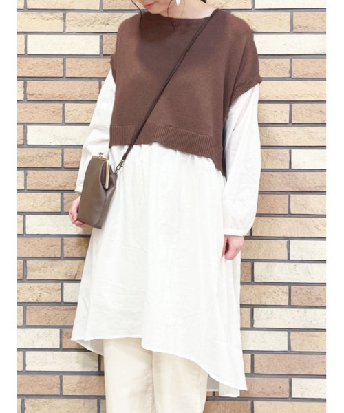 Samansa Mos2（サマンサ モスモス）の「脇リボンドッキングワンピース（ワンピース・レディース・キナリ/ブラック/モカ・ﾌﾘ-）」の3枚目の写真