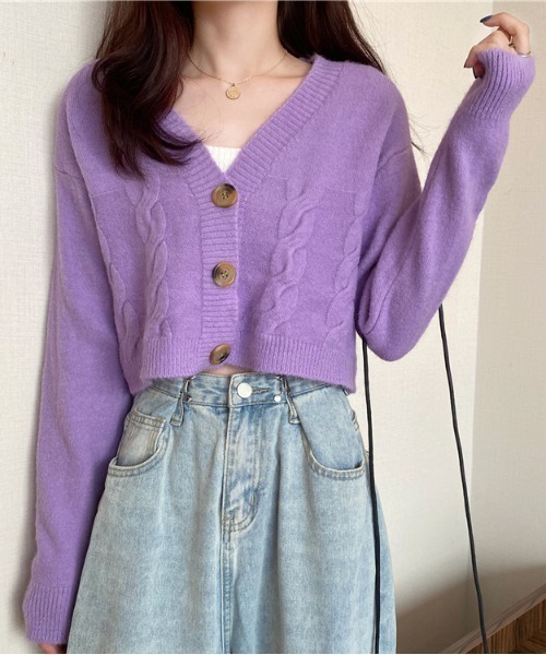 yuue' ( wear )(ユーイ)の「ショート丈 ボタンニットカーディガン(ニット/セーター・レディース・オフホワイト/オレンジ/パープル・FREE)」の2枚目の写真