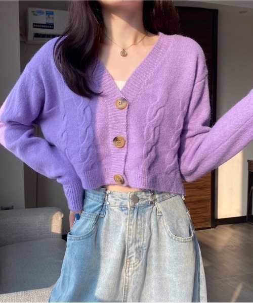 yuue' ( wear )(ユーイ)の「ショート丈 ボタンニットカーディガン(ニット/セーター・レディース・オフホワイト/オレンジ/パープル・FREE)」の11枚目の写真