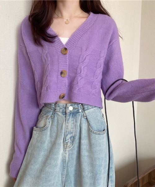 yuue' ( wear )(ユーイ)の「ショート丈 ボタンニットカーディガン(ニット/セーター・レディース・オフホワイト/オレンジ/パープル・FREE)」の7枚目の写真