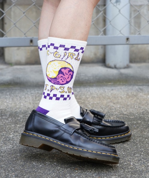 X-girl（エックスガール）の「YIN YANG BUNNY RIB SOCKS（ソックス/靴下・レディース・ホワイト/ブラック・ONE SIZE）」の2枚目の写真