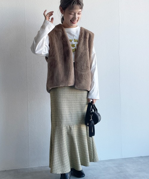 w closet（ダブルクローゼット）の「ツイードチェックマーメイドスカート（スカート・レディース・グリーン/ボルドー・FREE）」の20枚目の写真