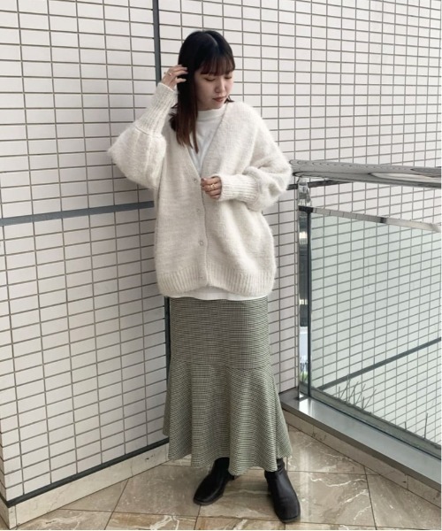 w closet（ダブルクローゼット）の「ツイードチェックマーメイドスカート（スカート・レディース・グリーン/ボルドー・FREE）」の5枚目の写真