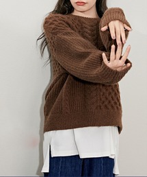 ジャカード織 クルーネックニットトップス