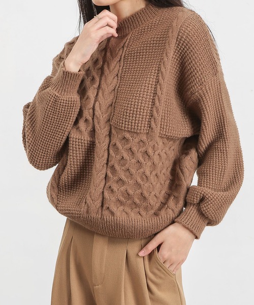 MAISON DE THERESE(メゾン ド テレーズ)の「ジャカード織 クルーネックニットトップス(ニット/セーター・レディース・グリーン/レッド/アイボリー/ブラウン・MEDIUM)」の6枚目の写真