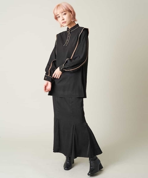 A de a.v.v（アードアー・ヴェ・ヴェ）の「配色パイピングハイネックブラウス（シャツ/ブラウス・レディース・ブラック/ベージュ・38/36）」の7枚目の写真