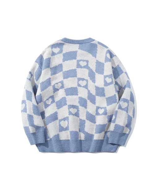 セール】【HOOK】ハートと市松模様ニット風スウェット（ニット