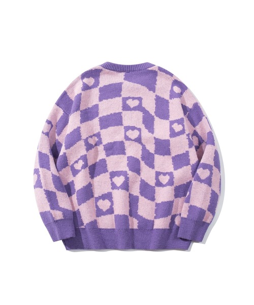 セール】【HOOK】ハートと市松模様ニット風スウェット（ニット