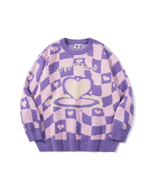 セール】【HOOK】ハートと市松模様ニット風スウェット（ニット