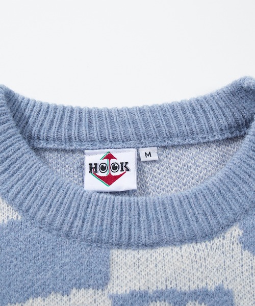 HOOK(フック)の「【HOOK】ハートと市松模様ニット風スウェット(ニット/セーター・メンズ・ブラック/ピンク/ライトグレー/ブルー・XL/M/L)」の5枚目の写真