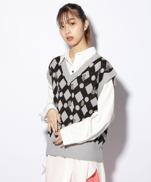 PBLIM（ページボーイリム）の「【PAGEBOYLIM】フラワーVネックベスト（ベスト・レディース・ブラック/グリーン・MEDIUM/LARGE）」の16枚目の写真