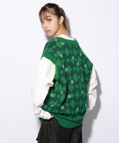 PBLIM（ページボーイリム）の「【PAGEBOYLIM】フラワーVネックベスト（ベスト・レディース・ブラック/グリーン・MEDIUM/LARGE）」の9枚目の写真