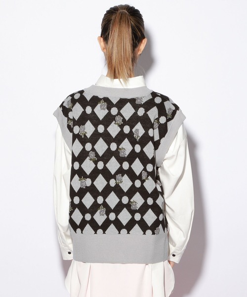 PBLIM（ページボーイリム）の「【PAGEBOYLIM】フラワーVネックベスト（ベスト・レディース・ブラック/グリーン・MEDIUM/LARGE）」の7枚目の写真