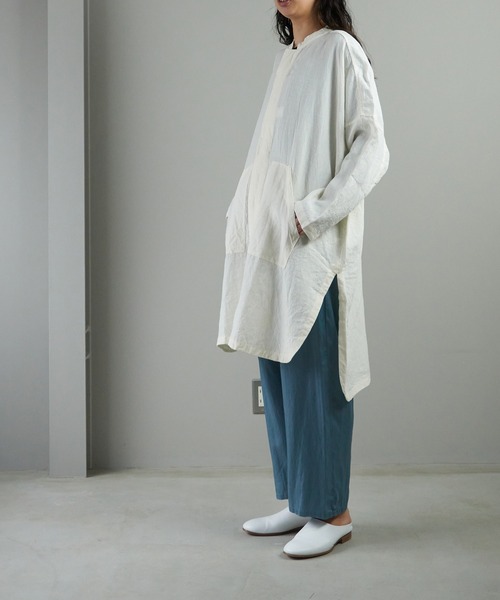 note et silence （ノートエシロンス）の「【 AMB100貨 】UNIV スタンドカラーポンチョジャケット（テーラードジャケット・レディース・ホワイト・SMALL/X-LARGE）」の22枚目の写真