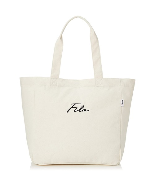 FILA（フィラ）の「【FILA/フィラ】筆記体ロゴ刺繍 キャンバス トートバッグ ショルダーバッグ 大容量 25L（トートバッグ・レディース・ブラック/ベージュ/オフホワイト/オリーブ・FREE）」の2枚目の写真