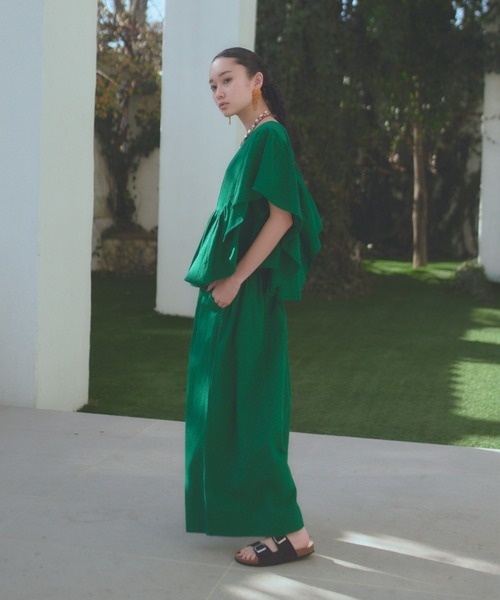 manana suerte（マニャーナスエルテ）の「コットンリネンギャザーワイドパンツ（その他パンツ・レディース・ブラック/ブルー/グリーン・FREE）」の5枚目の写真