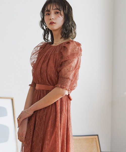 niana(ニアナ)の「総レースパフスリーブパーティーロングドレス(ドレス・レディース・ブラック/オレンジ/グリーン・M)」の16枚目の写真