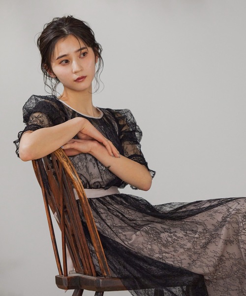 niana(ニアナ)の「総レースパフスリーブパーティーロングドレス(ドレス・レディース・ブラック/オレンジ/グリーン・M)」の10枚目の写真