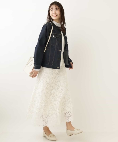 a.v.v（アーヴェヴェ）の「ノーカラーGジャン（デニムジャケット・レディース・ネイビー/アイボリー・40/38/36/34/42）」の18枚目の写真