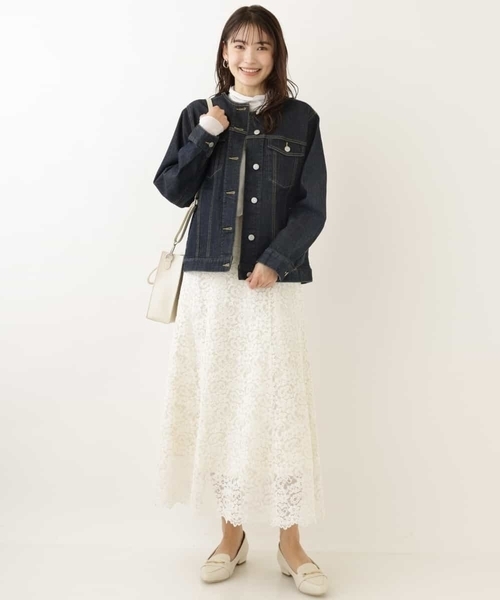 a.v.v（アーヴェヴェ）の「ノーカラーGジャン（デニムジャケット・レディース・ネイビー/アイボリー・40/38/36/34/42）」の19枚目の写真