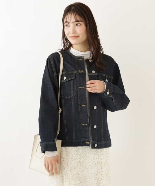 a.v.v（アーヴェヴェ）の「ノーカラーGジャン（デニムジャケット・レディース・ネイビー/アイボリー・40/38/36/34/42）」の21枚目の写真