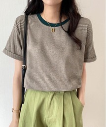 クルーネック細ボーダーTシャツ