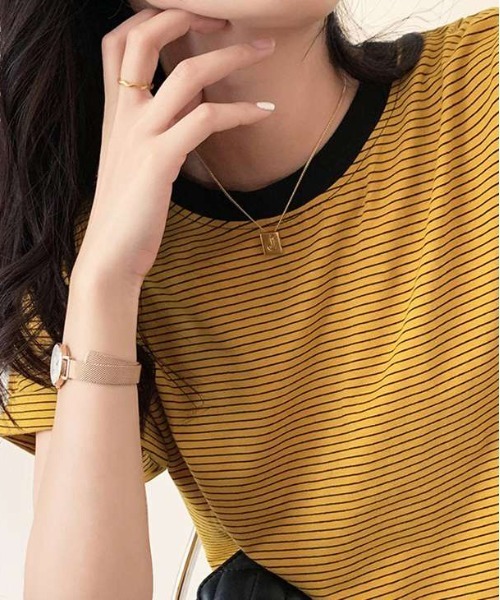 AMELY(エミリー)の「クルーネック細ボーダーTシャツ(Tシャツ/カットソー・レディース・イエロー/ブラック/グリーン・M/L)」の7枚目の写真
