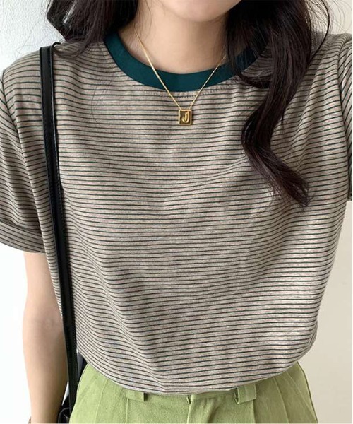 AMELY(エミリー)の「クルーネック細ボーダーTシャツ(Tシャツ/カットソー・レディース・イエロー/ブラック/グリーン・M/L)」の11枚目の写真