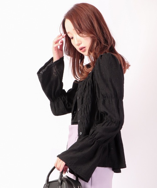 Brownie（ブラウニー）の「Brownie 前後2WAY フラワーカットソー シャーリングプルオーバー（Tシャツ/カットソー・レディース・アイボリー/パープル/ブラック/サックスブルー・FREE）」の19枚目の写真