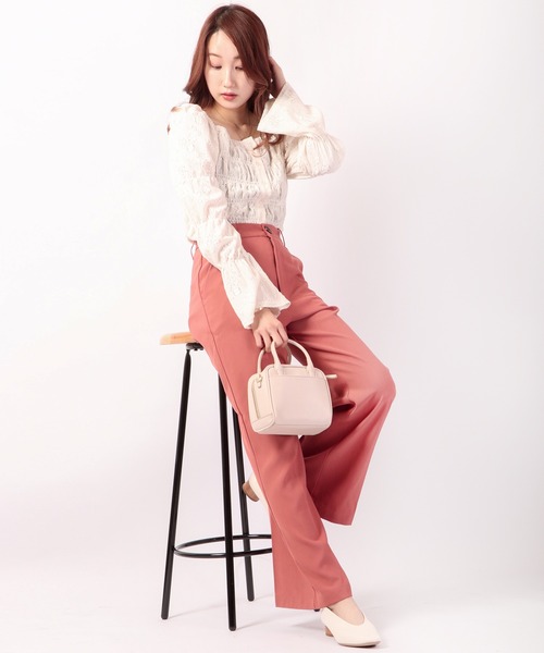 Brownie（ブラウニー）の「Brownie 前後2WAY フラワーカットソー シャーリングプルオーバー（Tシャツ/カットソー・レディース・アイボリー/パープル/ブラック/サックスブルー・FREE）」の12枚目の写真