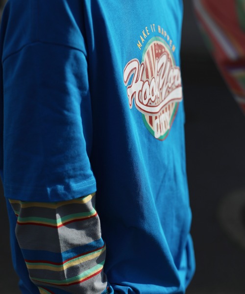 HOOK(フック)の「HOOK -original- アメカジロゴプリントボーダー袖切り替えロングTEE(Tシャツ/カットソー・メンズ・ブラック/ベージュ/ネイビー/グリーン・M/L/XL)」の6枚目の写真
