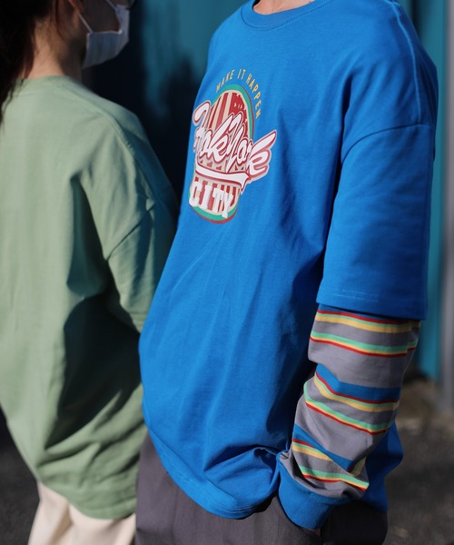 HOOK(フック)の「HOOK -original- アメカジロゴプリントボーダー袖切り替えロングTEE(Tシャツ/カットソー・メンズ・ブラック/ベージュ/ネイビー/グリーン・M/L/XL)」の7枚目の写真