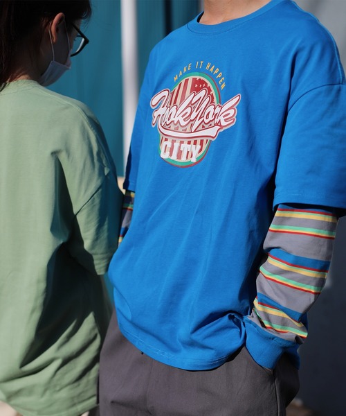 HOOK(フック)の「HOOK -original- アメカジロゴプリントボーダー袖切り替えロングTEE(Tシャツ/カットソー・メンズ・ブラック/ベージュ/ネイビー/グリーン・M/L/XL)」の8枚目の写真