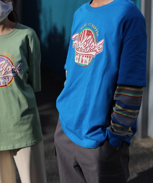HOOK(フック)の「HOOK -original- アメカジロゴプリントボーダー袖切り替えロングTEE(Tシャツ/カットソー・メンズ・ブラック/ベージュ/ネイビー/グリーン・M/L/XL)」の10枚目の写真