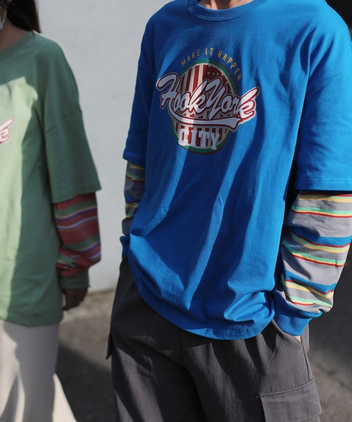 HOOK(フック)の「HOOK -original- アメカジロゴプリントボーダー袖切り替えロングTEE(Tシャツ/カットソー・メンズ・ブラック/ベージュ/ネイビー/グリーン・M/L/XL)」の14枚目の写真