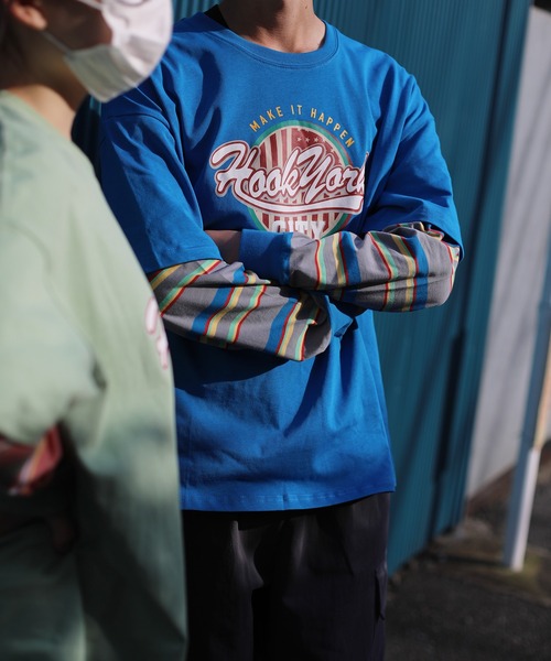 HOOK(フック)の「HOOK -original- アメカジロゴプリントボーダー袖切り替えロングTEE(Tシャツ/カットソー・メンズ・ブラック/ベージュ/ネイビー/グリーン・M/L/XL)」の16枚目の写真