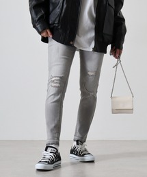 裾カットオフ ダメージストレッチデニムパンツ Marchons Avant