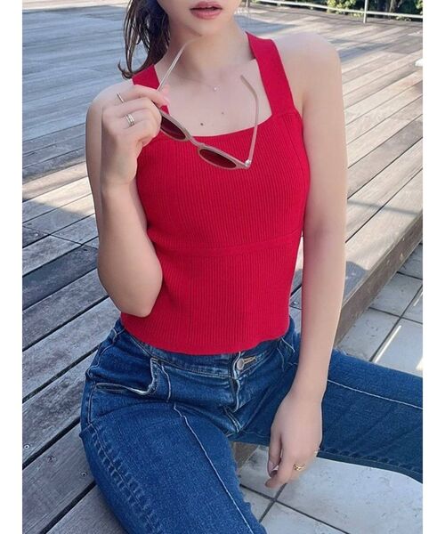 RESEXXY（リゼクシー）の「バッククロスニットタンク（タンクトップ・レディース・ブラック/ベージュ/レッド・FREE）」の3枚目の写真