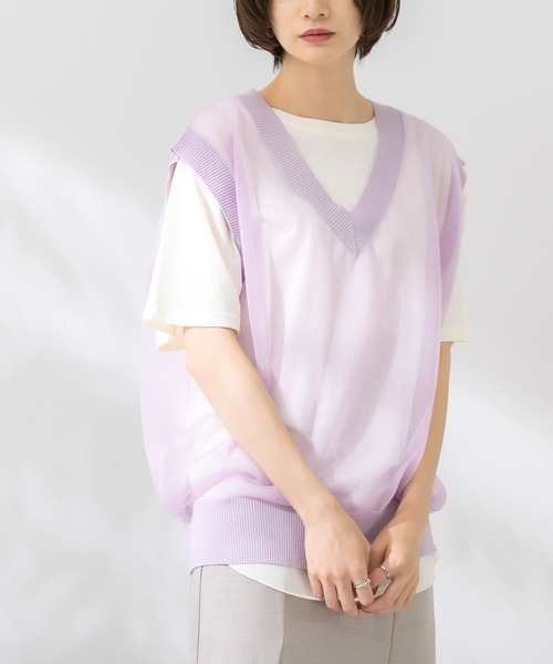 KBF（ケイビーエフ）の「シアーガラスニットベスト（ニット/セーター・レディース・ブルー/アイボリー/ライトピンク・ONE）」の11枚目の写真