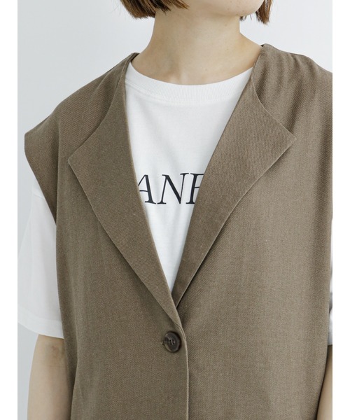 Samansa Mos2 blue（サマンサモスモスブルー）の「リネン混ジレ(セットアップ可)（ベスト・レディース・ベージュ/カーキ/チャコール・ﾌﾘ-）」の13枚目の写真