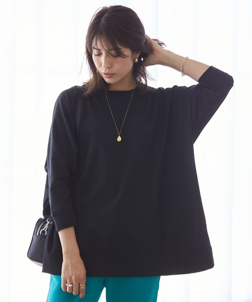 BAYFLOW(ベイフロー)の「キリカエポンチョプルオーバー(Tシャツ/カットソー・レディース・ホワイト/ブラック/グリーン/モカ・FREE)」の2枚目の写真
